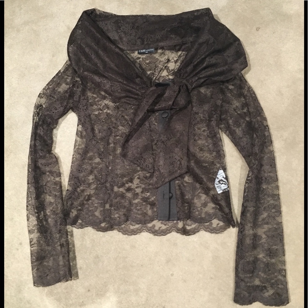 Cowl neck brown lace blouse. NEVER WORN.